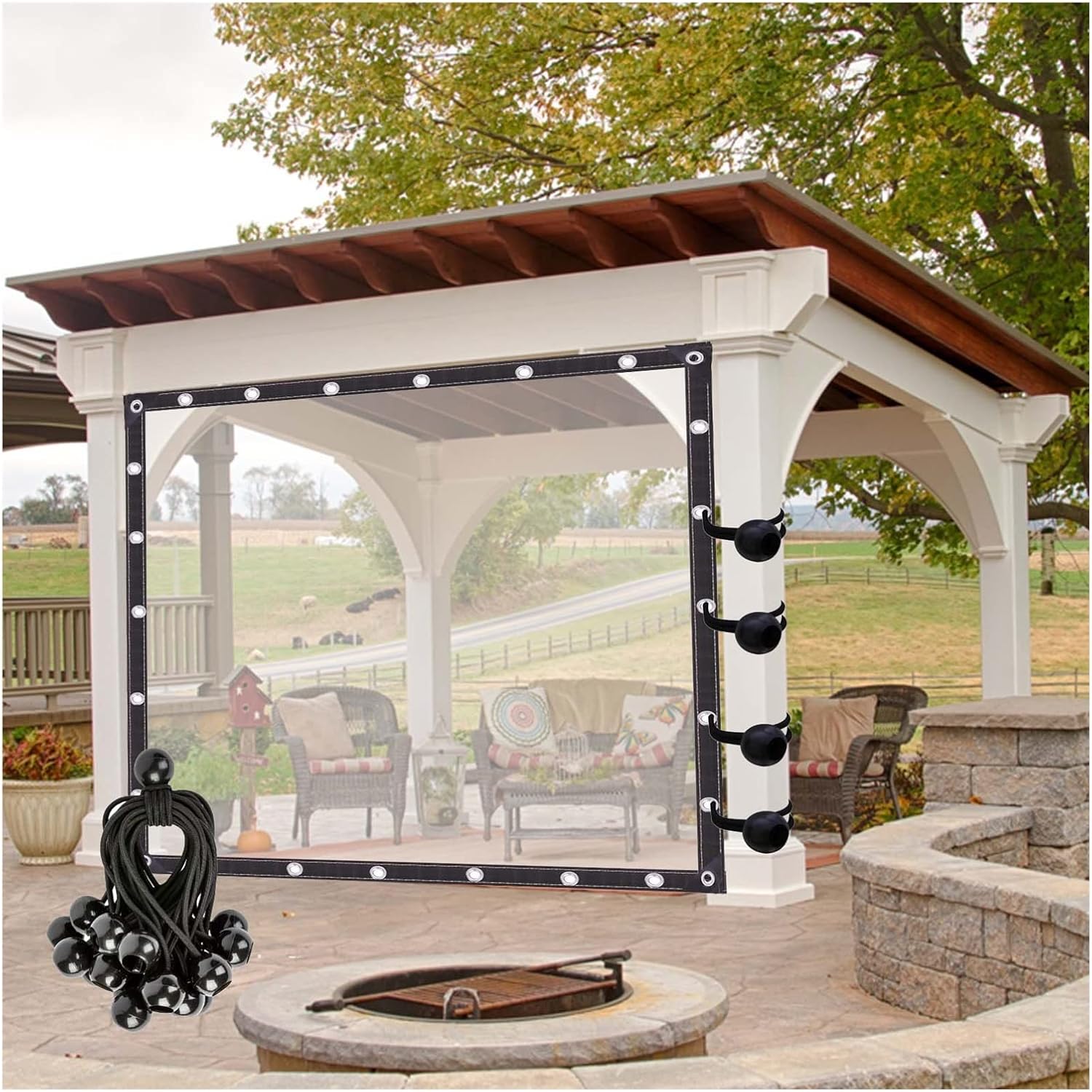 Outdoor Curtains - WBBML Outdoor Curtain, Gazebos Balcony Curtains Waterproof with Eyelet for Porch, Pergola, Garden, Customizable (Color : Clear, Size : 7'x9'/2x2.8m)