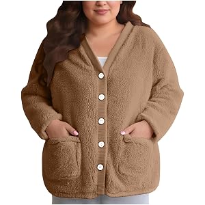 Bed Jackets for Women Cozy Warm Fleece Cardigans Soft Fuzzy Vneck Button Up Sleepwear Flannel Long Sleeve Winter Coat