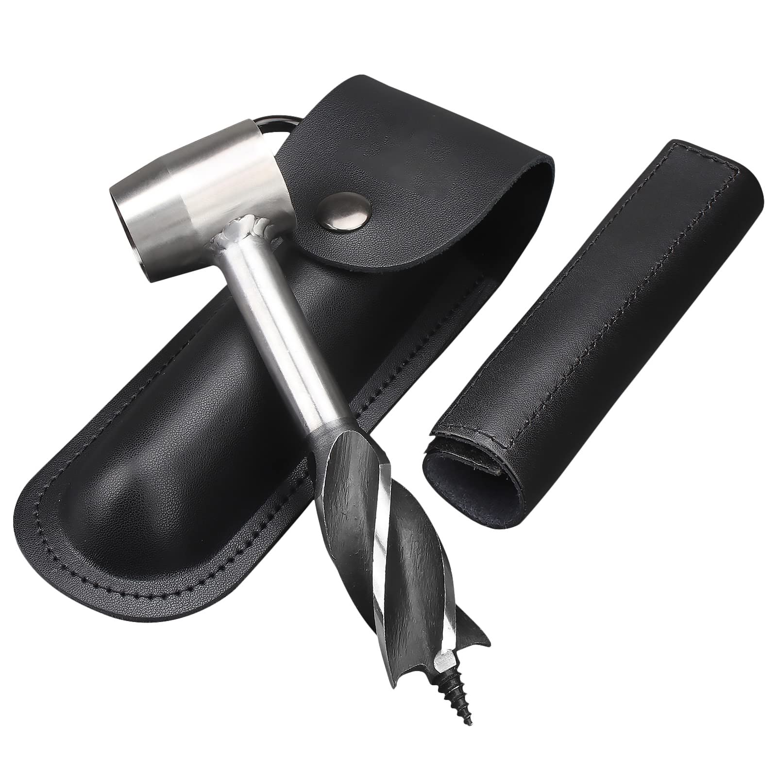 Manual Auger Drill, Wood Auger Drill Bit Set, Survival Settlers Tool, Hand Auger Wrench Bushcraft Gear Tools Multitool for Outdoor/Camping/Peg Hole Maker (Black)