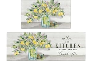 Xsinufn Lemon Kitchen Mat Set of 2,Spring Summer Lemon Colorful Kitchen Rugs and Mats Non Skid Washable,Farmhouse Kitchen Runner Rugs with Rubber Backing (17"x48"+17"x30")