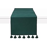 PurpleEssences Solid Ribbed Woven Table Runner with Multi-Tassels Farmhouse Dining Room - Perfect for Every Day and Seasonal Decor - Spring Easter Summer - 13x72 Inches - Forest Green