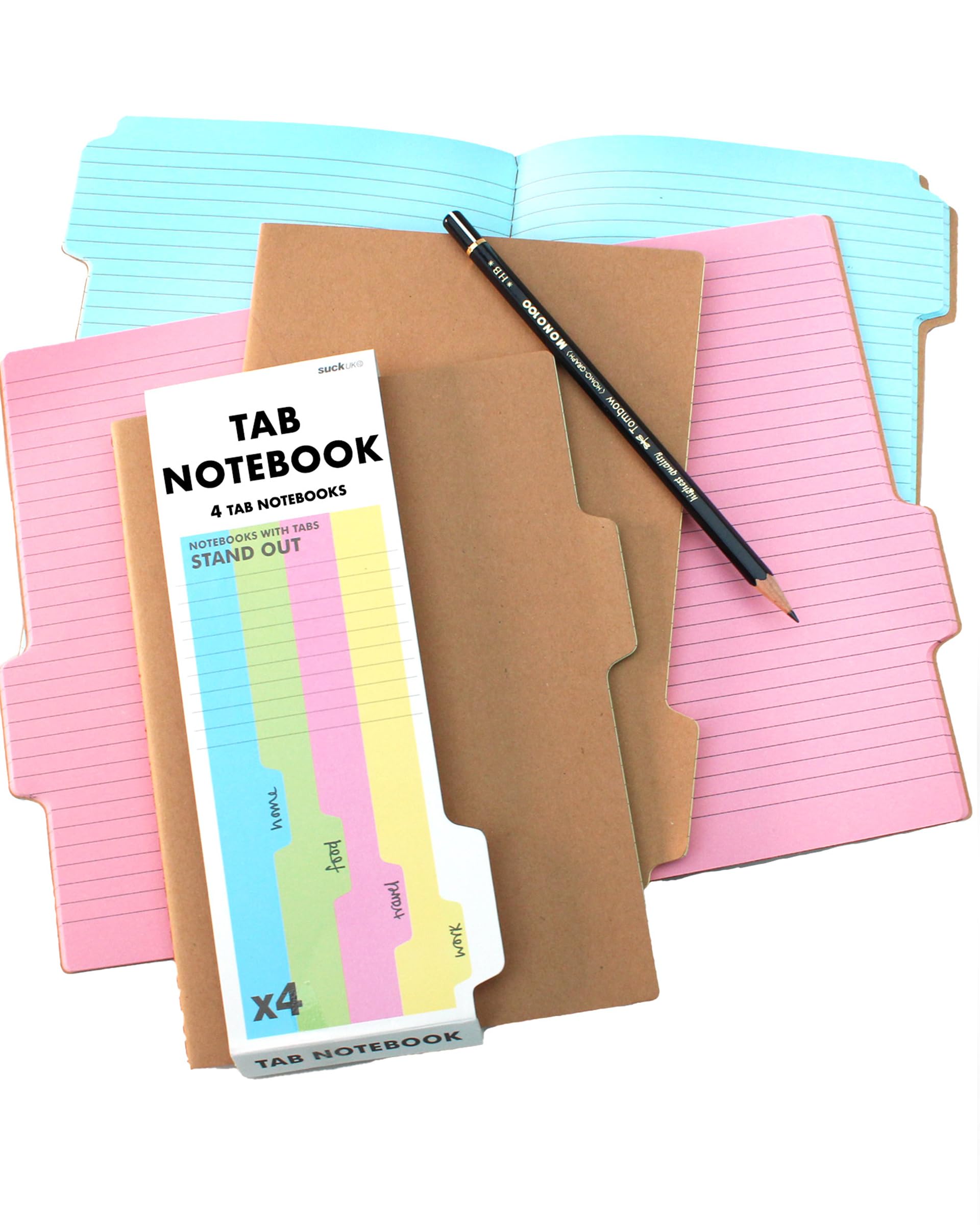 Suck UK | A5 Notebook with Dividers | Exercise Book with Annotation Tabs | Study Essentials Set of 4 Notepads A5 | Study Notebook & Revision Stationary | Organiser & School Notebooks | Kraft