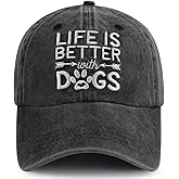 Life is Better with Dogs Hat for Men Women, Funny Adjustable Embroidered Animal Gifts Baseball Cap