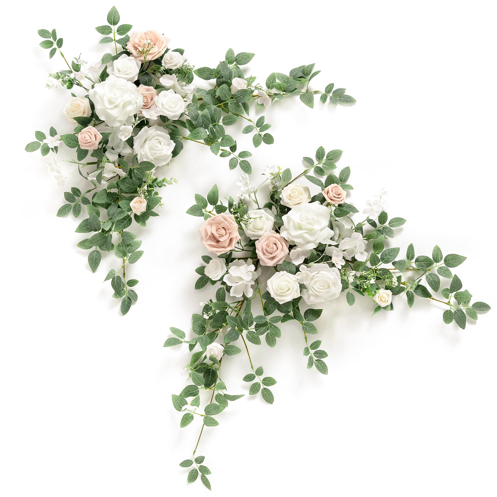 Photo 1 of Ling's moment 2PCS Artificial Floral Swags Centerpieces Wedding Arch Flowers White Rose Garland Greenery Arrangements for Sweetheart/Head Table Easel Wall Entryway Board Backdrop Decor