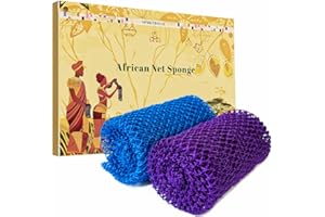 SPMKTBOZAI African Net Sponge Authentic, 2 Pieces African Exfoliating Sponge Real African Net Black Owned, African Bath Sponge Back Scrubber, Body Exfoliator Shower Bath Accessories (Purple, sky blue)