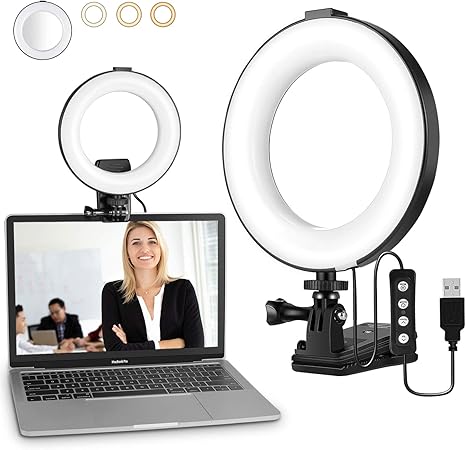 Amazon Ledリングライト クリップ式 撮影照明用ライト 高輝度 自撮リングライト 卓上ライト 自撮り補光 ビデオカメラ撮影 3色モード 10段階調光 照明ライト 6 3インチ Web会議 生放送 美容化粧 Facetime Youtube Tik Tok に対応 操作簡単 Ledビデオライト 定常光