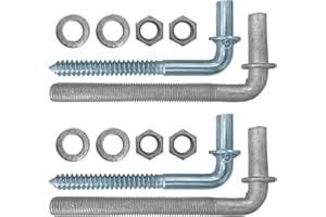 DLBEEM 4Pcs 6" Bolt Post Hinge, 6" J-Bolt Gate Hinge with 5/8" Male Hinge Pin & Wood Post Lag Screw Hinge Gate for Chain Link Fence Gate Hardware