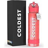 Coldest Insulated Water Bottle with Straw Lid - Stainless Steel Metal Insulated Bottle for Men & Women (Mars Red Glitter, 24 oz)