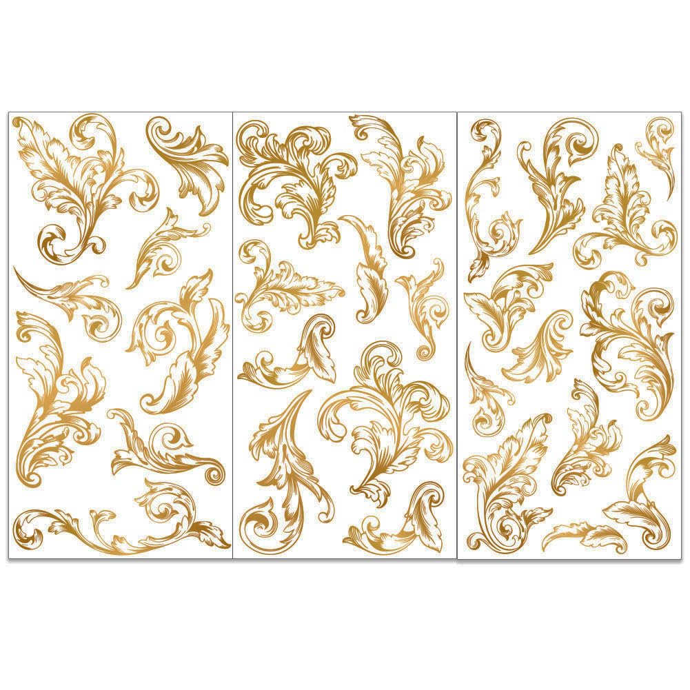 OLYCRAFT 3pcs/Set Yellow Damask Rub on Transfers for Furniture and Crafts 15x30cm Vintage Floral Furniture Decals Flower Transfer Stickers Rub on Decals for Wood Home Decor