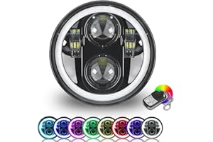 ROCCS 5.75 White Halo Led Headlight, Waterproof Motorcycle Headlight 5-3/4 Headlamp with Halo DRL Multicolor Angel Eyes Compatible with Harley Dyna Sportster 883 72 48