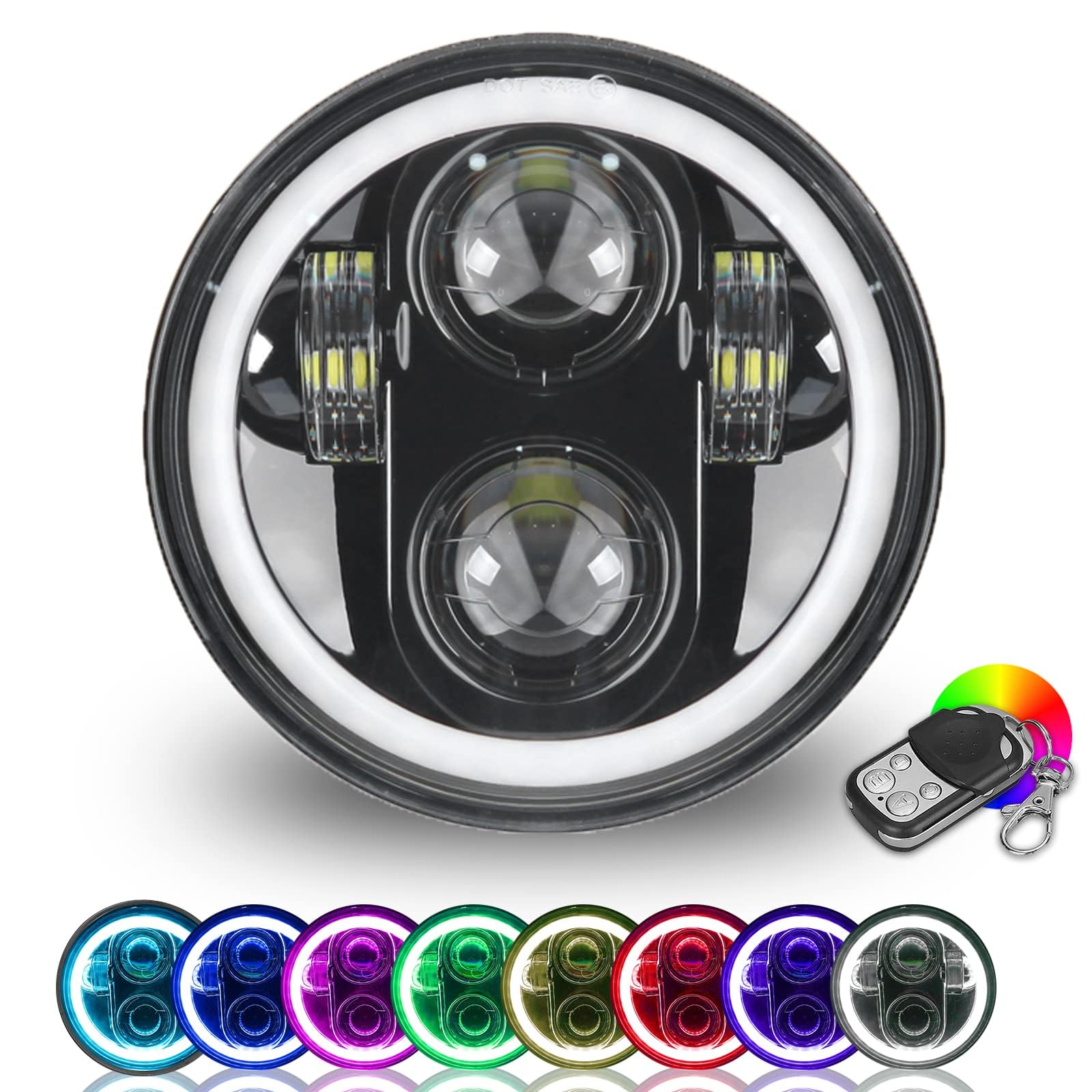 Photo 1 of ROCCS 5.75 White Halo Led Headlight, Waterproof Motorcycle Headlight 5-3/4 Headlamp with Halo DRL Multicolor Angel Eyes Compatible with Harley Dyna Sportster 883 72 48