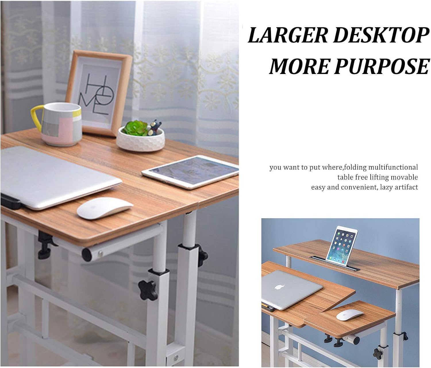 Panghuhu88 Mobile Standing Desk Adjustable Height Stand Up Desk Mobile Rolling Desk Height Adjustable Computer Desk for Home Office (White): Kitchen & Dining