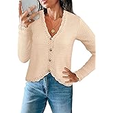 MAOECO Womens Cardigan Sweaters Trendy Cropped Button Up Long Sleeve V Neck Loose Boho Casual Knit Tops Fall Outfits