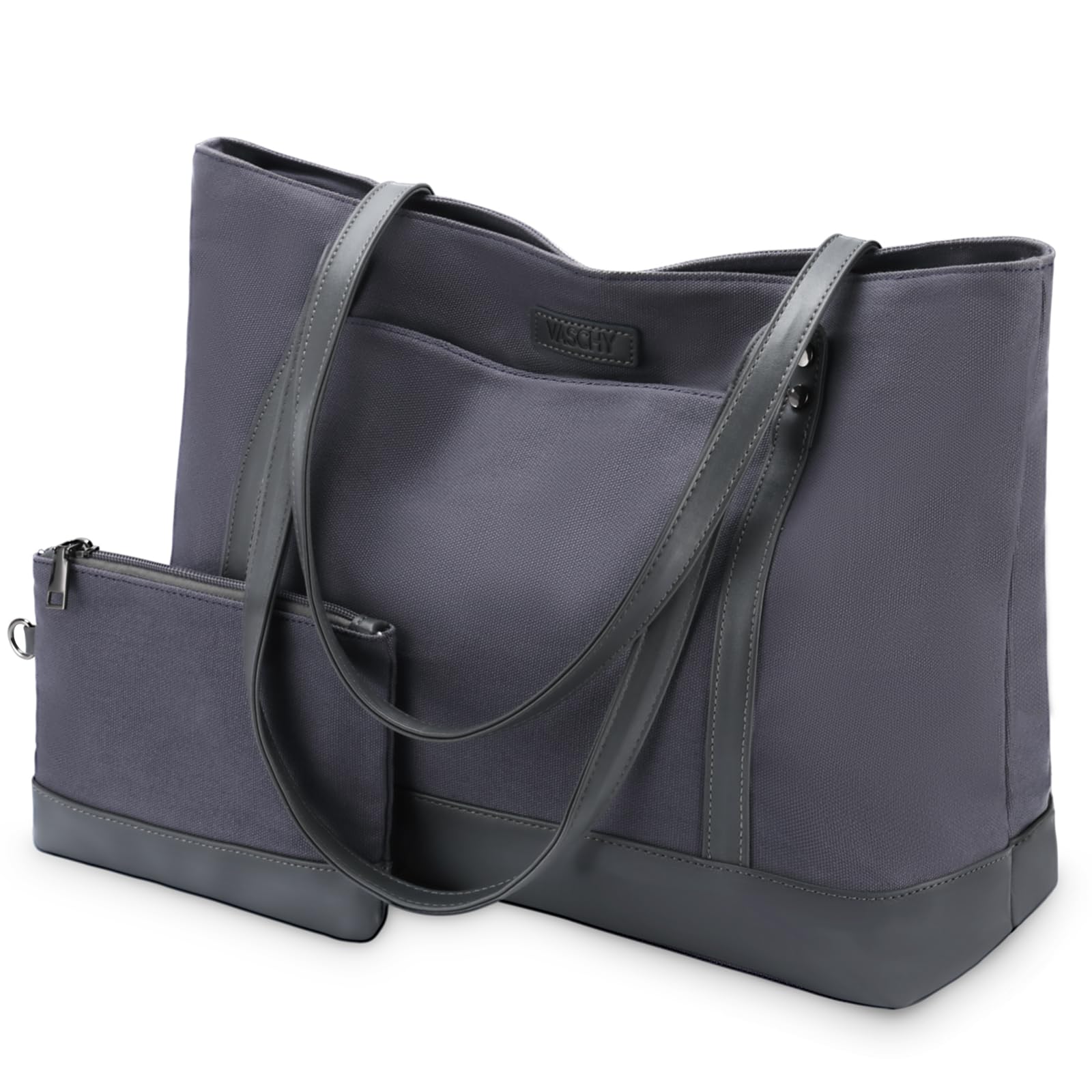VASCHY Large Capacity Tote Bag, Women's, Business Bag, 15.6 Inch PC Bag, A4 Compatible, Handbag, Shopping Bag, For Work, Business Trips, Shoulder Bag, 2-Piece Set, Suitcase Belt Included, gray (dark