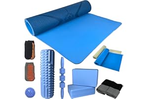 JOMBULL Yoga Starter Kit 12 in 1, Yoga Mat with Carrying Bag, Foam Roller, Muscle Roller Stick, 4 Resistance Bands, Yoga Blocks 2 Pack, Grip Socks 2 Pairs, Massage Ball, Yoga Kit and Set for Beginners, Women