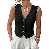 SweatyRocks Women's Button Down Crop Vest Tops Textured V Neck Tank Top Casual Sleeveless Shirts