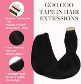 GOO GOO Tape In Hair Extensions 22inch 100g 40pcs 100% Remy Human Hair Jet Black view 2