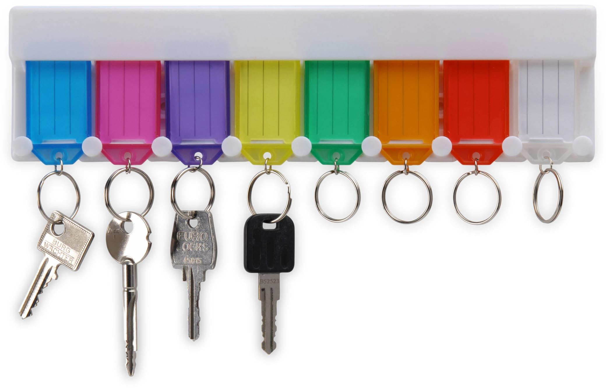 EG Homeware Wall Mounted Hanging Multi Key Rack Holder with Plastic Tags White