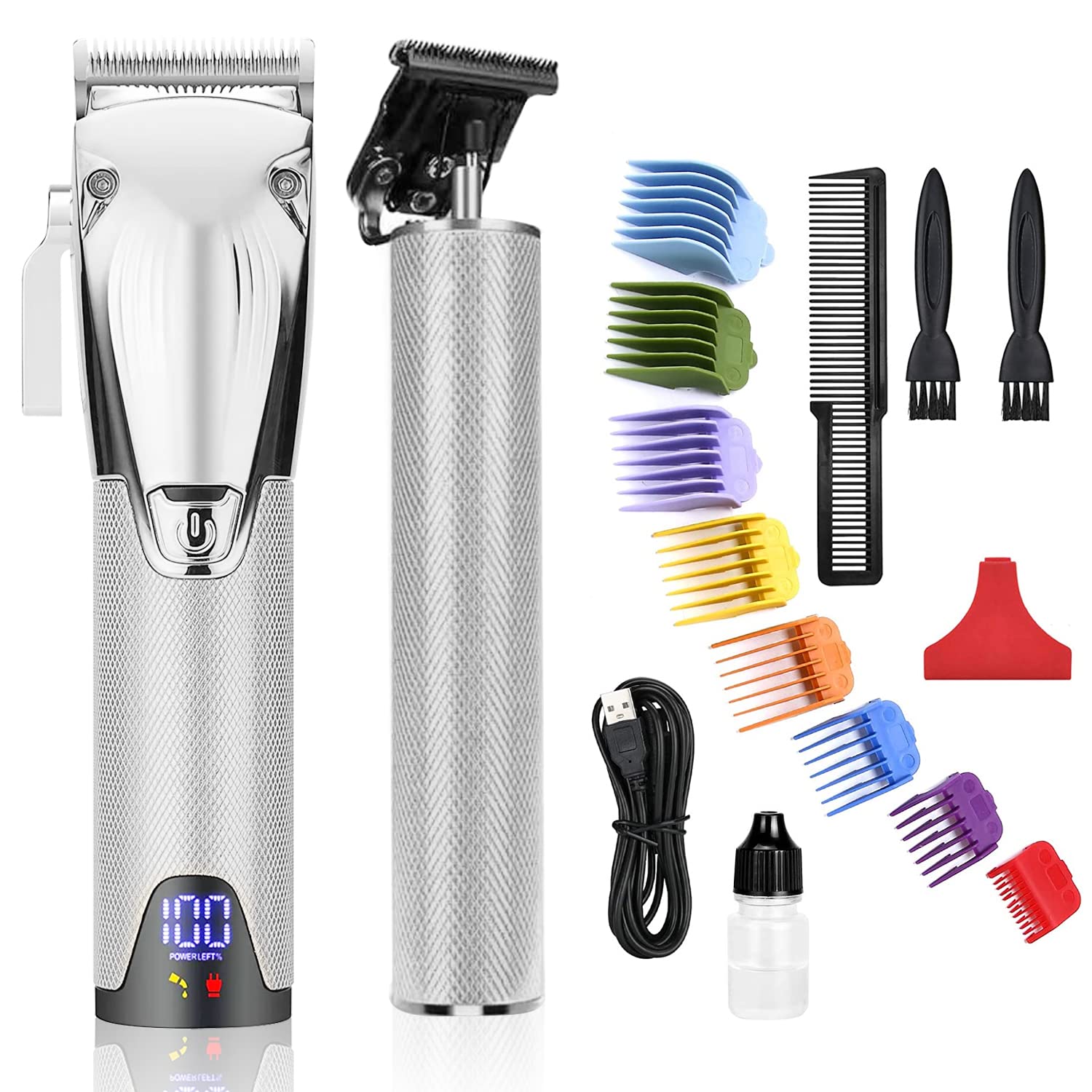 BESTBOMG Hair Clipper Men, Hair Trimmer Haircut Machine, Professional Beard Trimmer Cordless Shaver 6000RPM Electric Haircut Kit Ceramic Blade for Men and Family Use (Silver)