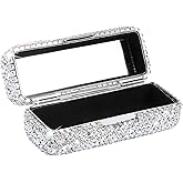 CALIDAKA Crystal Lipstick Case Holder Shiny Rhinestone Lipstick Organizer with Mirror Portable Bling Diamonds Lipstick Storage Holder Lip Gloss Makeup Storage Bag