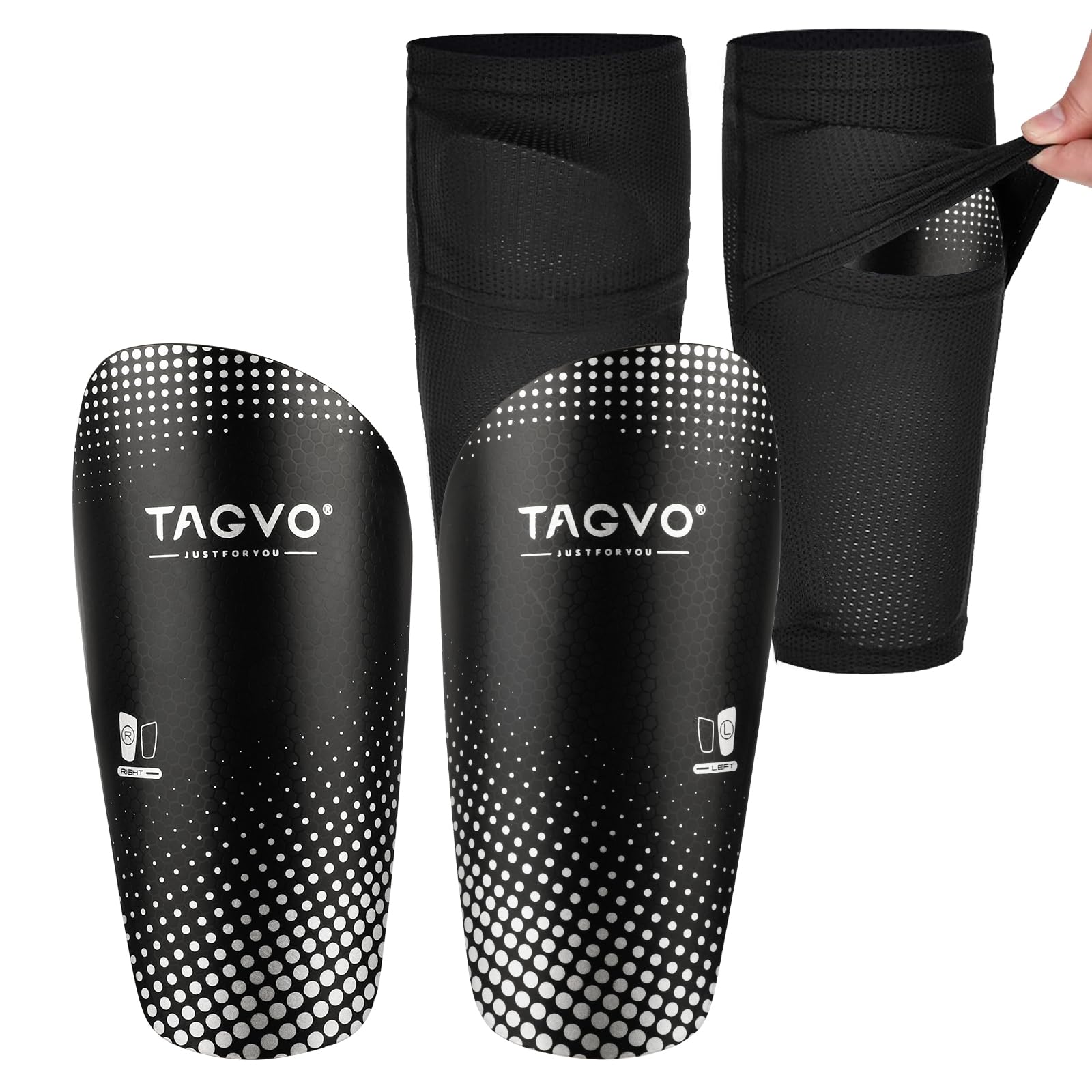 TAGVO Kids Youth Adult Football Shin Pads, Football Shin Guards with Optimized Insert Pocket Sleeves Protective Shin Pads for Boys Girls Men