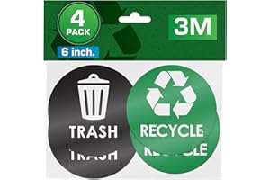 PIXELVERSE DESIGN Recycling & Trash Bin Stickers - [4-Pack, 6" Inch Round Decals] - Easy to Apply, UV-Resistant for Effective Indoor & Outdoor Waste Management in Kitchens, Offices, and Public Spaces