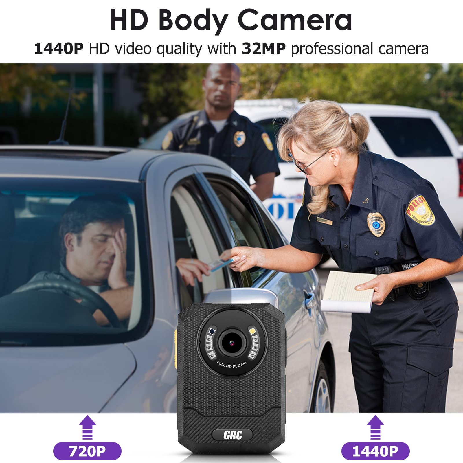 Caméra Piéton 128Go CAMMHD 1440P Avec Vision Nocturne - Body Cam Pour Police, Livraison Et Sécurité