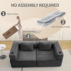 78" W Loveseat Sofa, 4 in 1 Convertible Floor Sofa