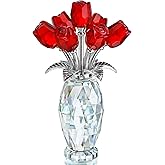 H&D HYALINE & DORA Crystal Rose Flower Figurine,Glass Flower Bouquet Ornament,Glass Rose Gift for Christmas Mother's Day Valentine's Wedding Party