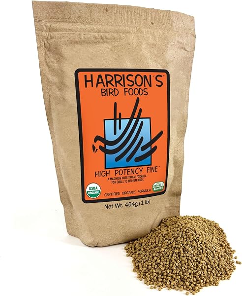 Harrison's Bird Foods High Potency Fine - Certified Organic, Non GMO Formula for Small to Medium Birds - Human Grade Pellets
