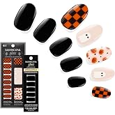 Dashing Diva Halloween Gloss Nail Strip Bundle - Phantom Check - Real Black &amp; Ghost and Games - UV Free, Chip Resistant, Long Lasting Gel Nail Stickers - Contains 2 Sets