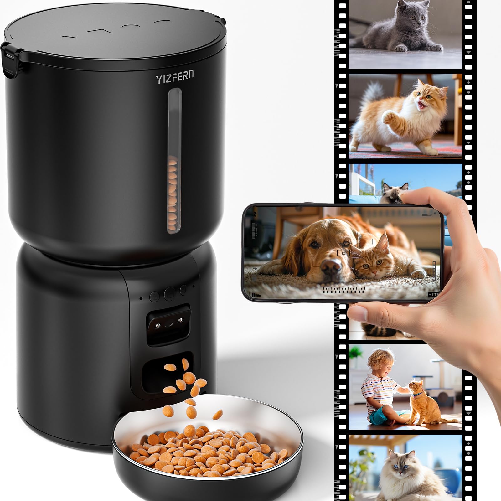 Photo 1 of YIZFERN Automatic Cat Feeder with Camera, 4L Automatic Pet Feeder, Dual Power Supply, Programmable Cat Food Dispenser with 2MP Night Vision & Two-Way Audio for Cats and Small Dogs, Black