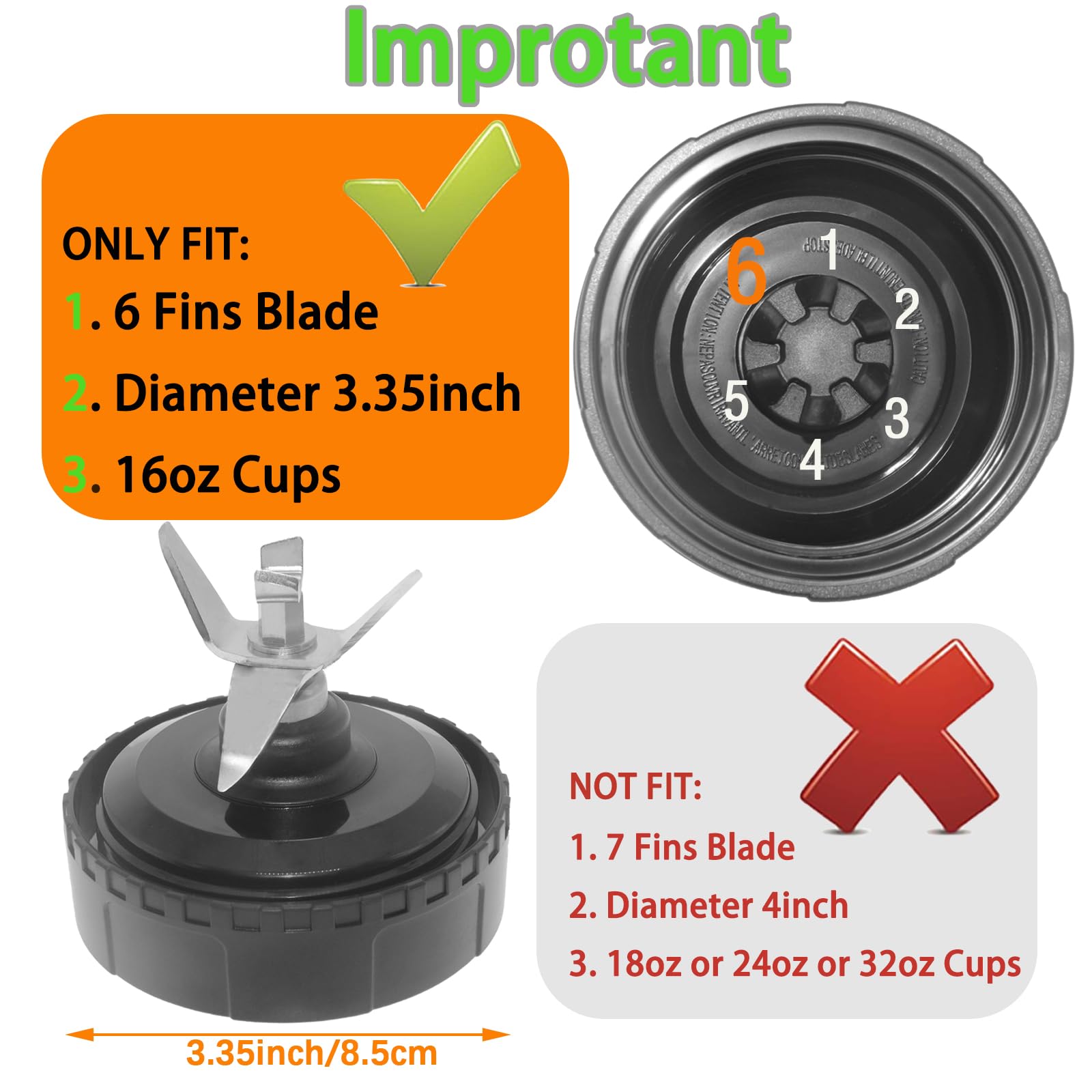 Ninja Blender Replacement Parts Compatible with BL770 BL660 BL663 BL663CO BL665Q BL740, 2 Pack Single Serve Ninja Blender 16oz Cups with Sip & Seal Lids &6 Fins Ninja Blender Blade Assembly