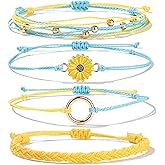 FANCY SHINY Sunflower String Bracelet Boho Braided Rope Wrap Bracelets Cute Summer Beach Surfer Jewelry for Women