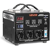 VEVOR Voltage Auto Converter Transformer, 3000VA, Heavy Duty Step Up/Down Power Transformer, 110V to 220V and 220V to 110V, with 3 US Outlets, 3 EU Outlets, LCD Display, Circuit Breaker Protection