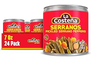 La Costeña Whole Serrano Pepper & Sliced Carrots - Spicy Green Chiles for Mexican Food, Pico de Gallo, Taco Seasoning, Salsa Verde & Guacamole - Hot Pickled Vegetables - 7oz, 24 Pack Cans