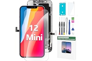 FFtopu iPhone 12 Mini Screen Replacement Kit 5.4'' LCD Display 3D Touch Screen Digitizer Full Assembly Repair Kits Waterproof Frame Sticker+Screen Tempered Protector for A2176, A2398, A2400, A2399