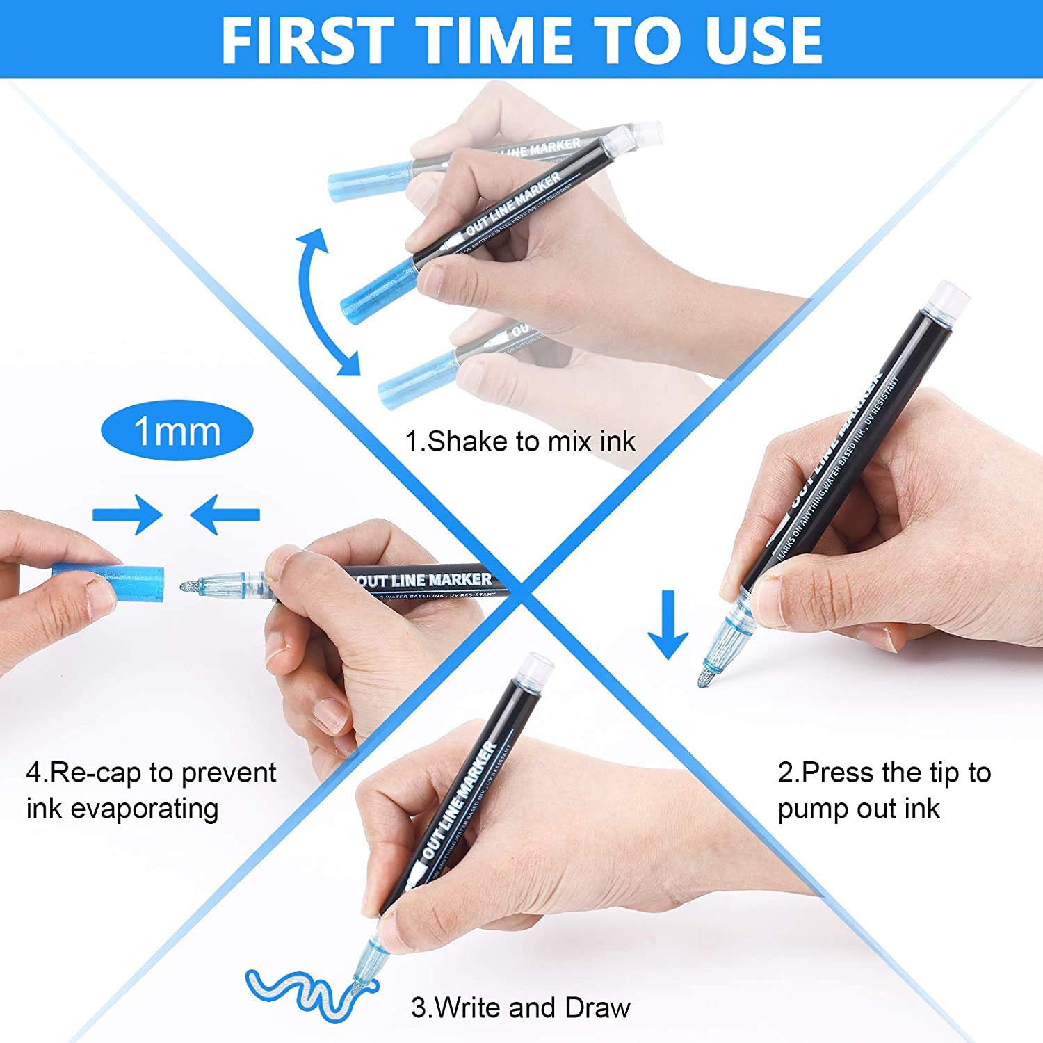 ECtury Ostergeschenke Kinder, Glitzerstifte Magische Stifte, Geschenke für Mädchen, Ostern Geschenke Kinder, 12 Outline Zauberstifte Stifte für Ostern Basteln, Mädchen Geschenke 4-12 jahre 7