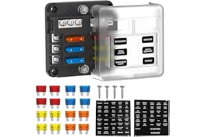 UCkasayfy 6 Way Fuse Box 12V/24V DC ATC/ATO Fuse Block with 16 pcs Fuses LED Indicator Negative Bus Blade Fuse Panel for Car,
