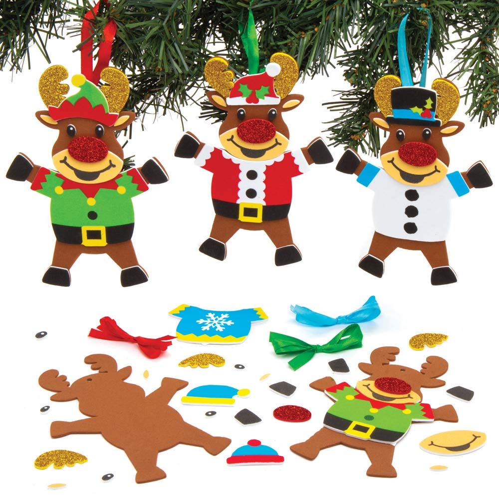 Baker Ross AT183 Reindeer Christmas Sweater Ornament Kits - Pack Of 6, Christmas Arts And Crafts, Reindeer