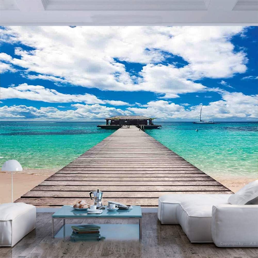 55x30 inches Wall Mural,Caribbean Seascape with Jetty and