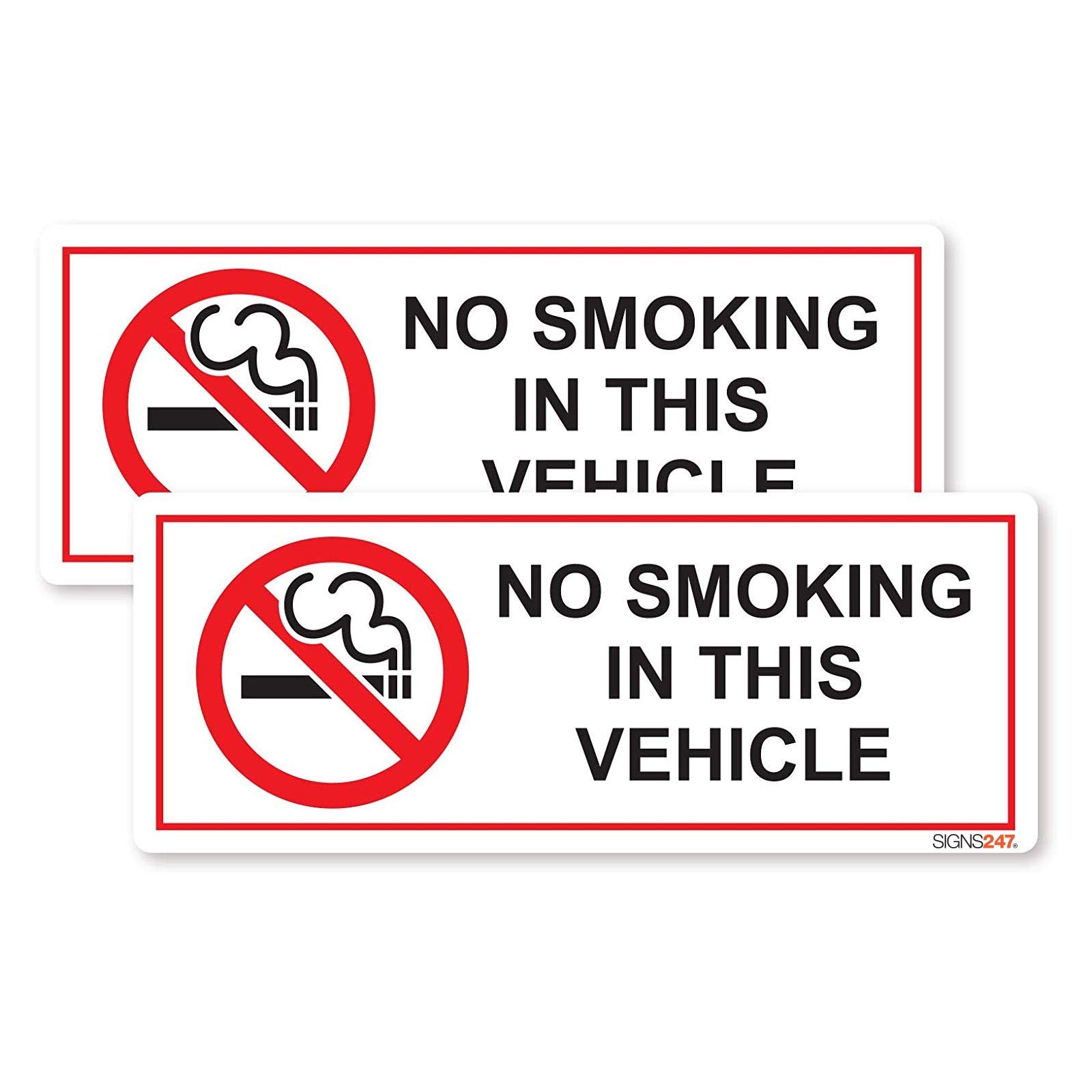Signs247 NO SMOKING IN THIS VEHICLE Stickers x2 Set – Printed Vinyl – Ideal for Cars, Vans, Coaches, Taxis – Durable and Weather-Resistant – Easy to Apply and Remove