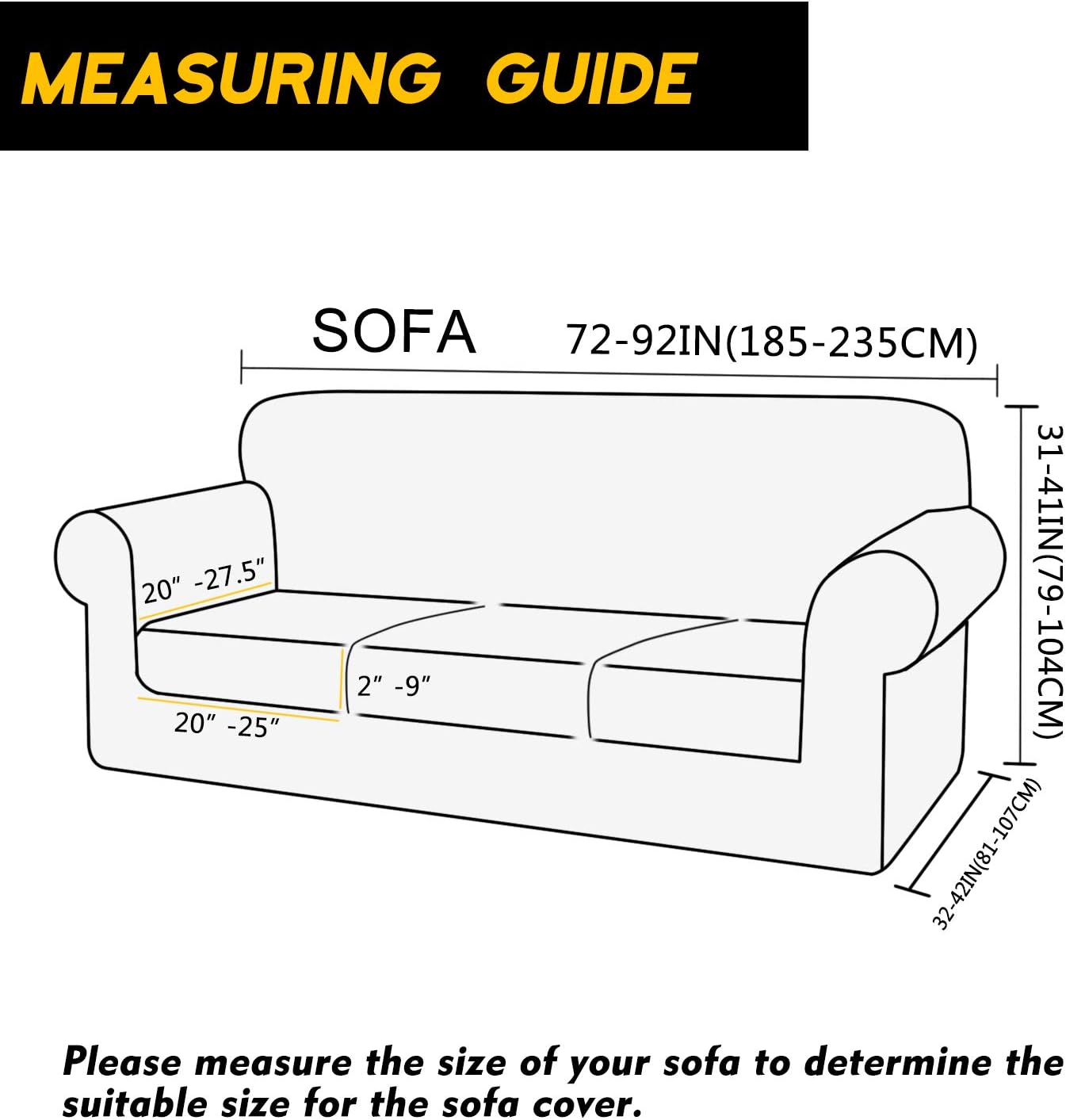 Granbest 4 Piece Premium Water-Repellent Sofa Slipcover for 3 Cushion Couch High Stretch Sofa Cover for 3 seat Sofa Super Soft Fabric Couch Cover for Dogs Pets Furniture Cover (Large, Khaki): Furniture & Decor