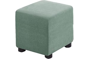 Bifaunvogel Ottoman Cover Square Folding Storage Ottoman Slipcovers Jacquard Stretch Cube Footrest Foot Stool Covers Protector with Elastic Band (Small,Light Green)