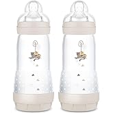 MAM 11oz Easy Start Anti-Colic Wide Neck Baby Bottle, Fast Flow Breastfeeding-Like Nipple, Reduces Colic Gas & Reflux, Easy to Clean, BPA Free, 4+ Months, Made in Europe, 2 Pack