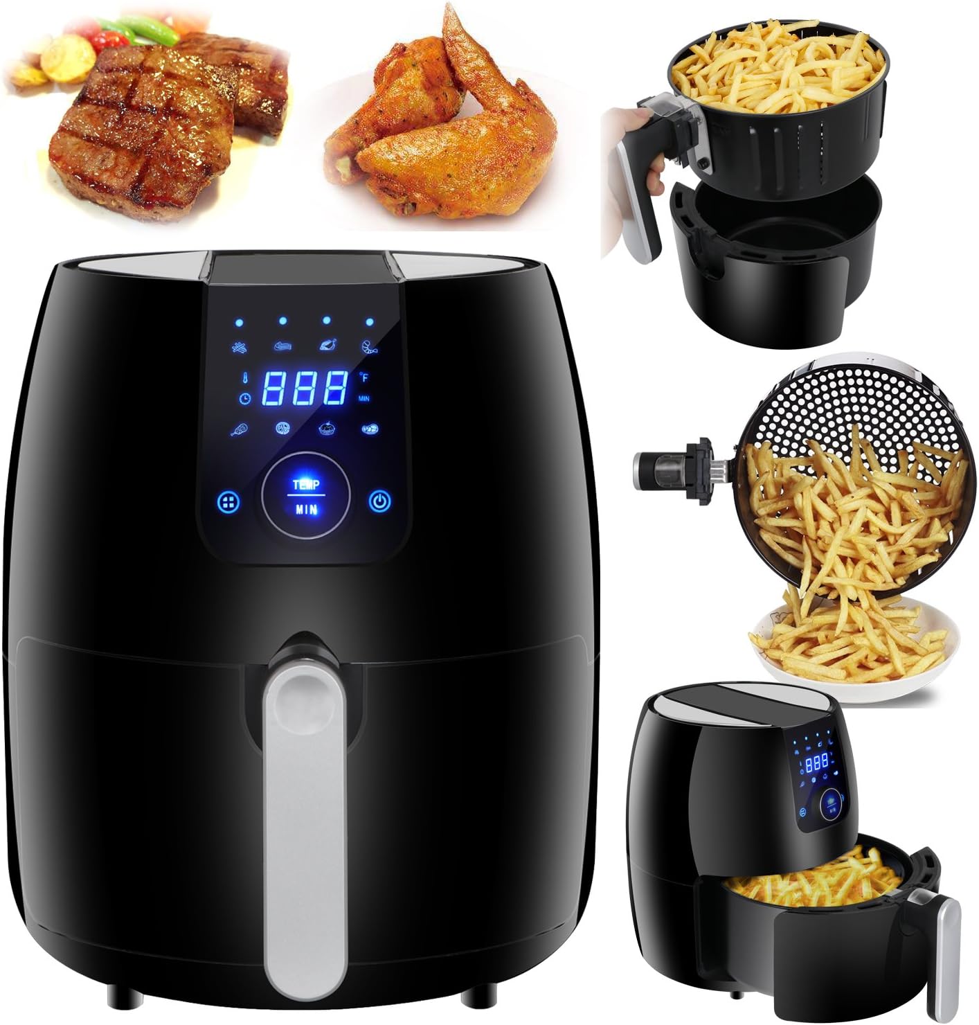 SUPER DEAL ZenChef 3.7Qt Digital Air Fryer Oven 8-IN-1 Programmable w/LED Display Control, Oil Less Hot Airfryer, Cooking Preset + Preheat Function + Non-stick Basket,ETL Certified