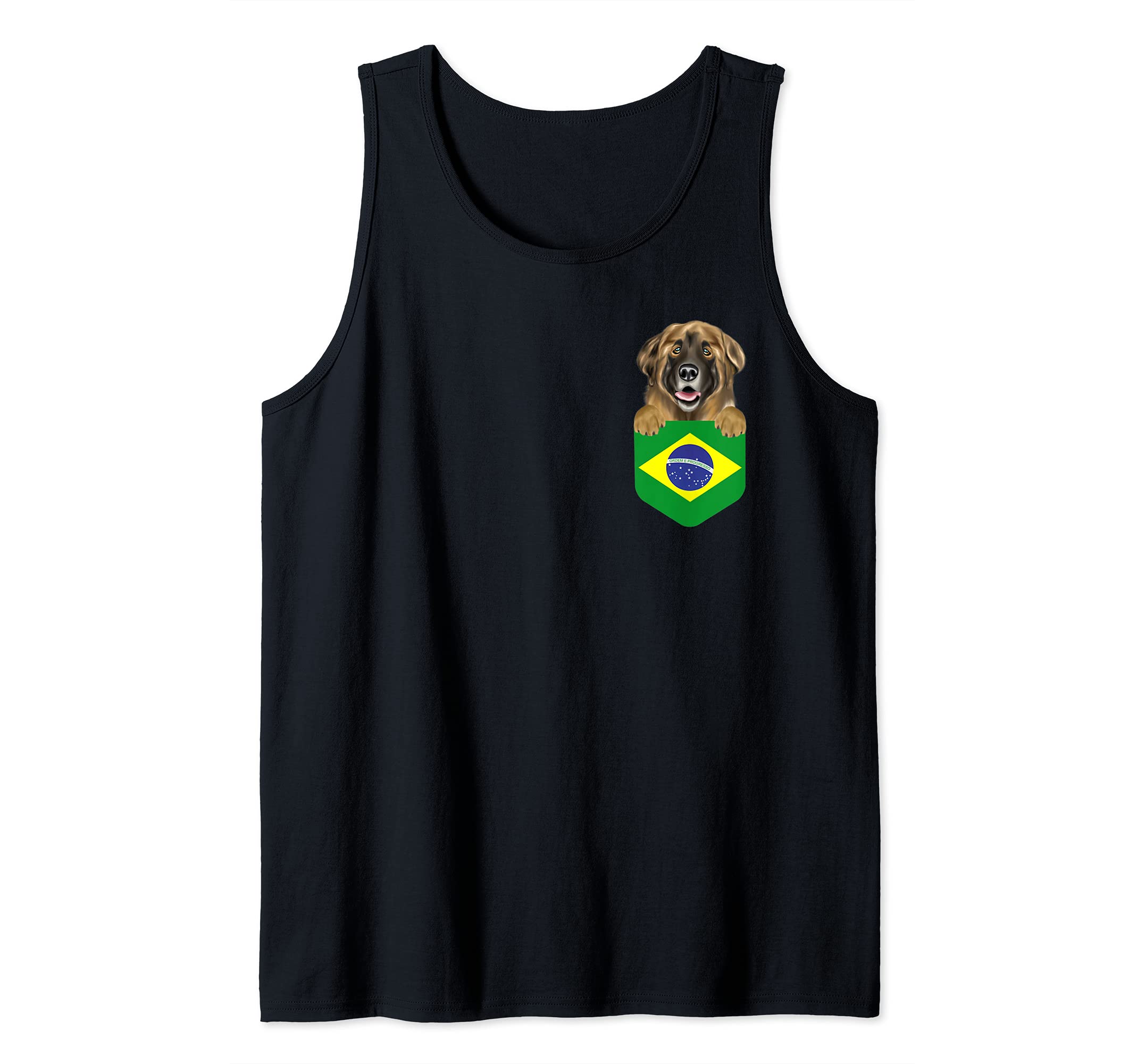 Brazil Flag Leonberger Dog In Pocket Tank Top