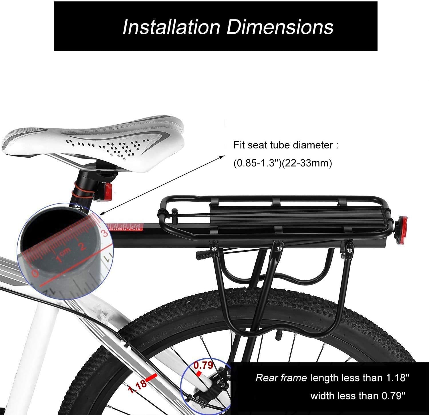 Calar Rear Bike Rack, Adjustable 110 lbs / 50KGS Pannier Bicycle Cargo Rack Quick Release Aluminum Bike Luggage Carrier Rack MTB Luggage Cargo Rack with Reflector (Upgraded-Black) : Sports & Outdoors