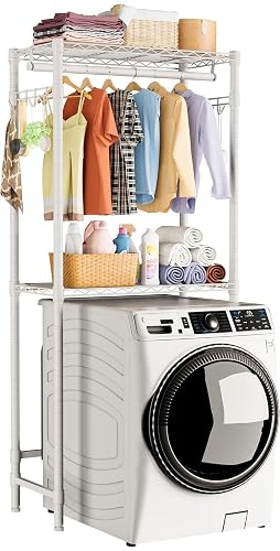 Two Tier Storage Drying Rack Golpart Over Washer and Dryer Shelves,2 Tier Adjustable Height Wire ...