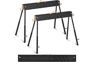 DWVO Folding Workhorses 2 Pack, 27-33 in Height Adjustable Heavy Duty Legs, Sawhorses Pair with 2x4 Bracket, Portable Professional Saw Horse, 2,200 lbs Capacity Pro Bench for Woodworking, Carpenters